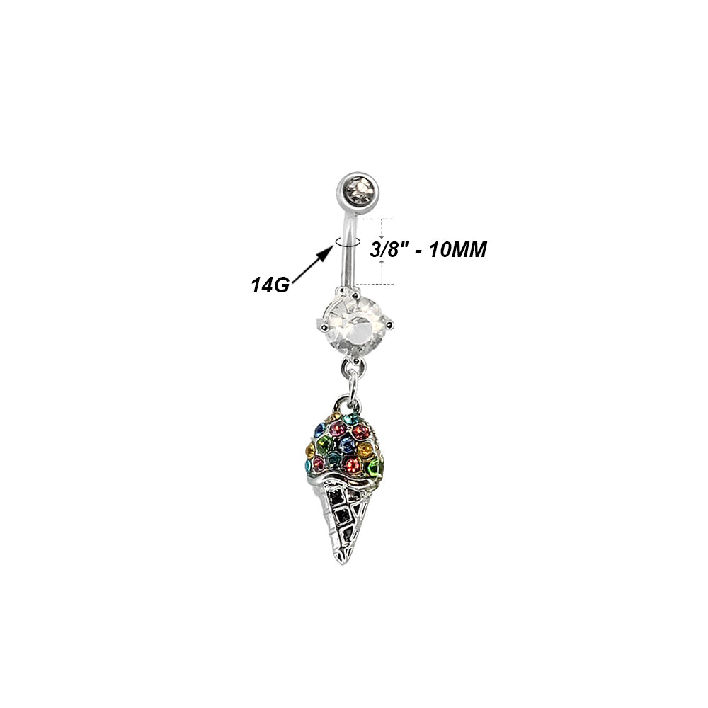 Surgical Steel 14 Gauge Belly Ring with CZ Ice Cream Cone Dangle - photo 2