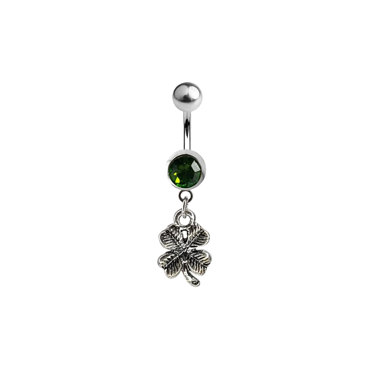 Surgical Steel 14 Gauge Belly Ring with CZ Four Leaf Clover Dangle - photo 4
