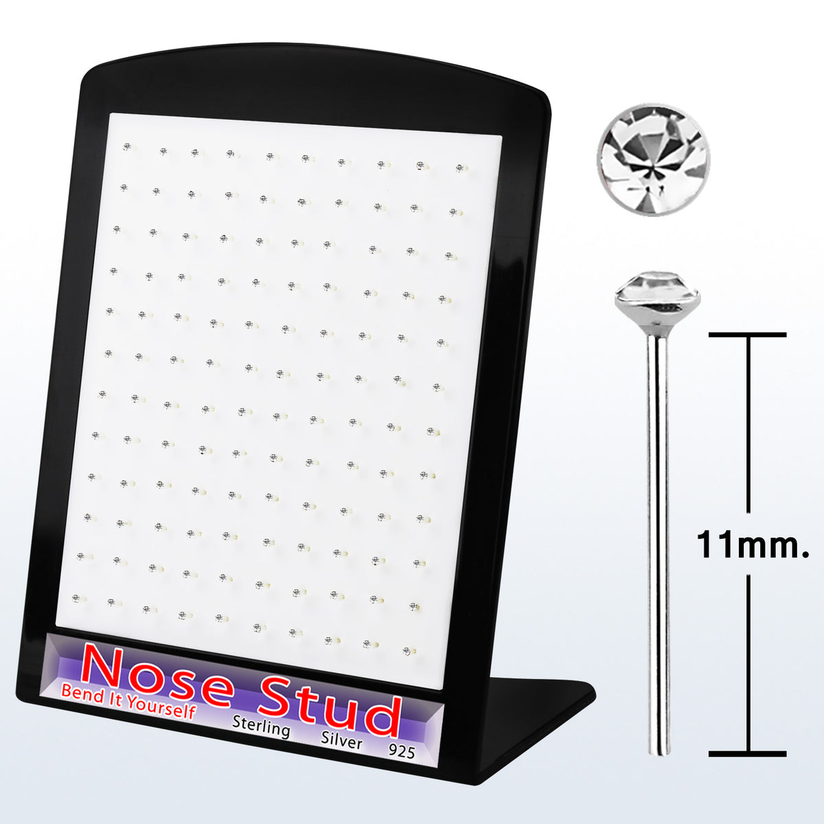 .925 Sterling Silver 22G Clear Gem Self Bending Nose Studs - 120 Pack