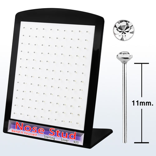 .925 Sterling Silver 22G Clear Gem Self Bending Nose Studs - 120 Pack