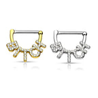 Surgical Steel Hinged Clicker Nipple 14 Gauge CZ Paved Bitch - Pair - Kruelty