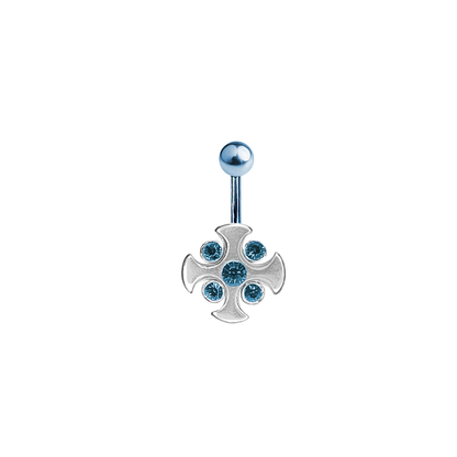 Titanium 14 Gauge Belly Ring with Blue CZ Cross Gems - photo 4