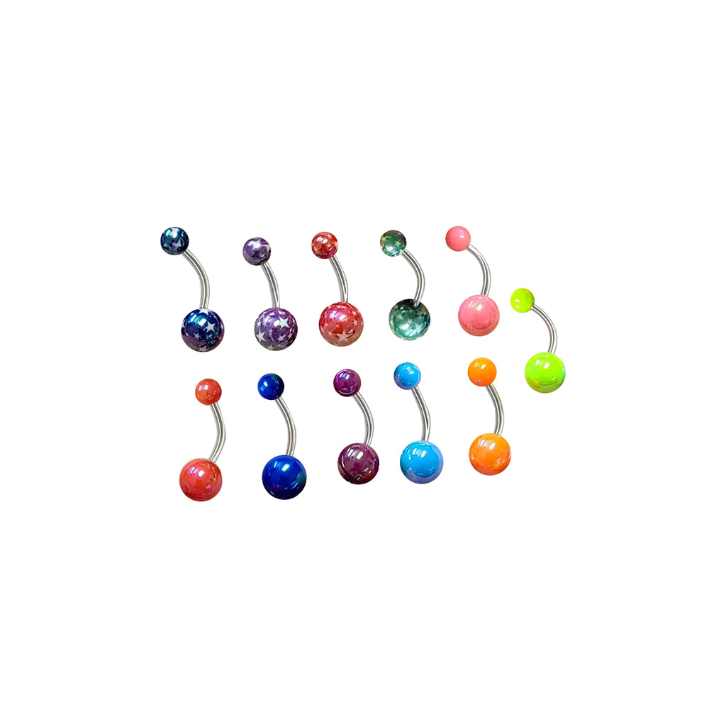 Surgical Steel & Acrylic 14G Metallic Pearlescent Belly Rings - 6 Pack