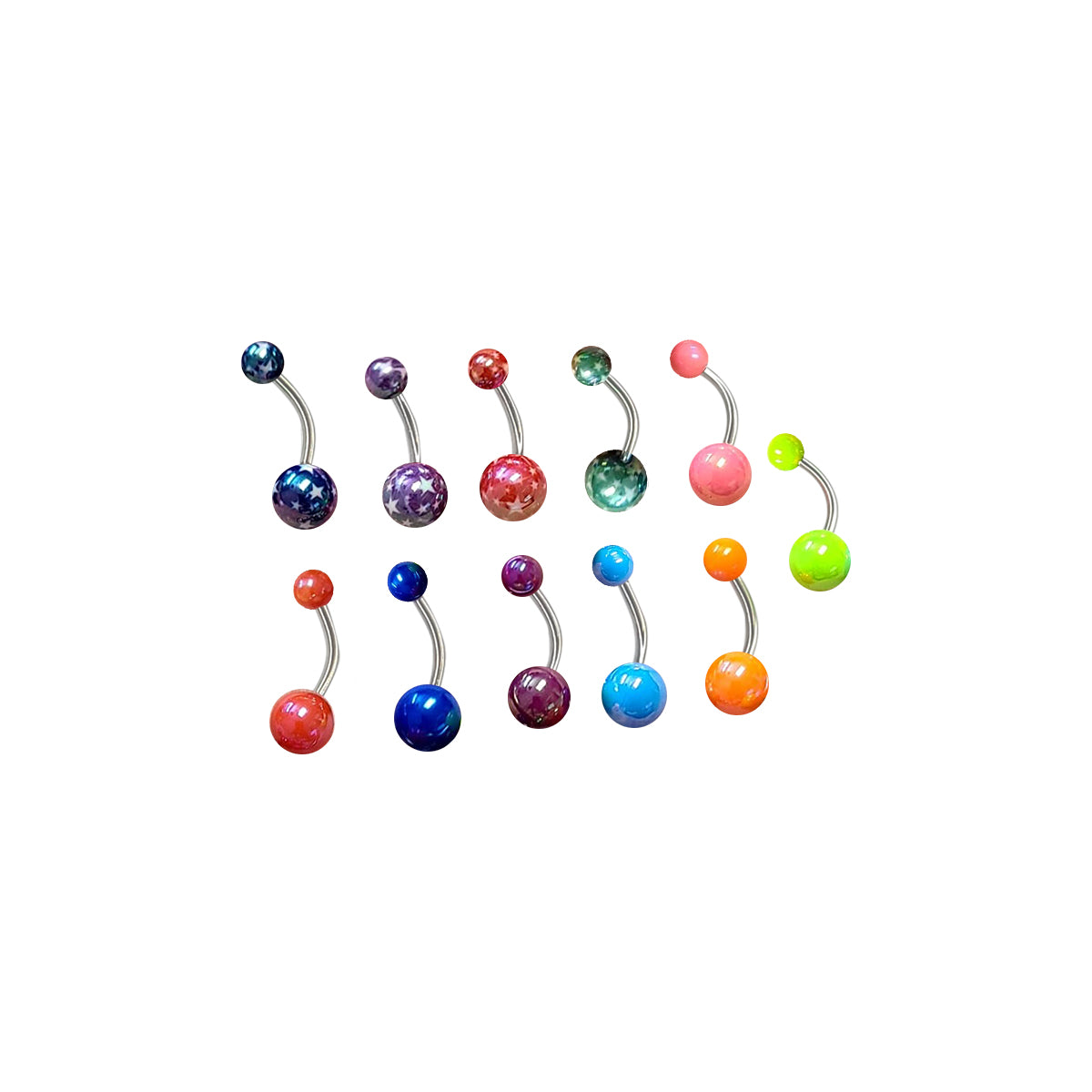 Surgical Steel & Acrylic 14G Metallic Pearlescent Belly Rings - 6 Pack