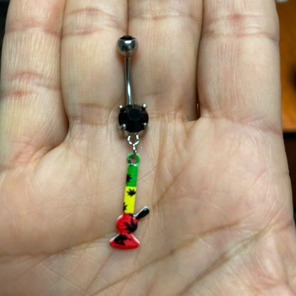 Surgical Steel 14 Gauge Belly Ring with Rasta Bong - photo 4