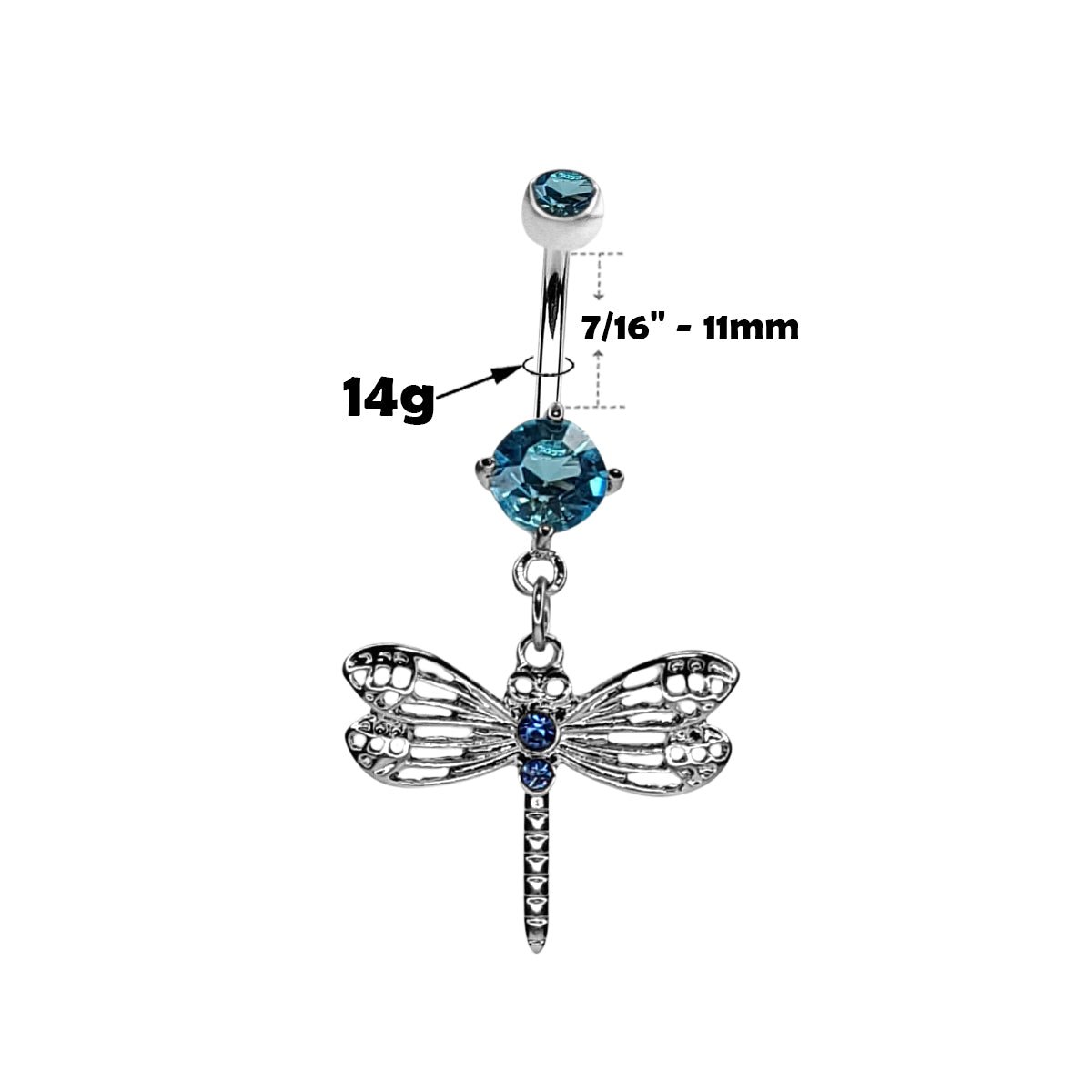 Surgical Steel 14 Gauge Belly Ring with CZ Dragonfly Dangle - photo 4