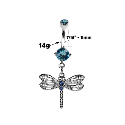 Surgical Steel 14 Gauge Belly Ring with CZ Dragonfly Dangle - photo 4