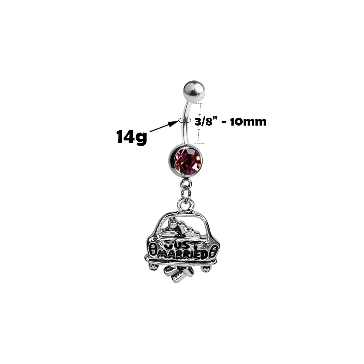 Surgical Steel 14 Gauge Belly Ring with CZ Just Married Dangle - photo 4