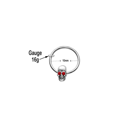 Surgical Steel 16 Gauge Captive Bead Ring with Red Eye Skull - Pair - photo 2