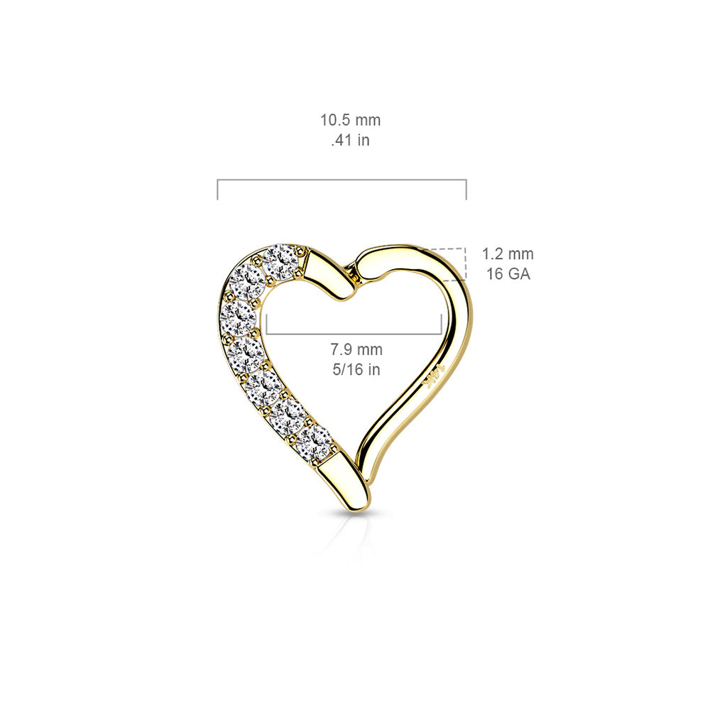 14K Solid Gold 16 Gauge Hinged Hoop Ring with CZ Heart - photo 4