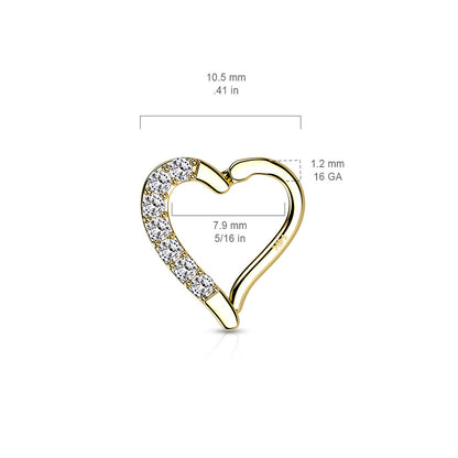 14K Solid Gold 16 Gauge Hinged Hoop Ring with CZ Heart - photo 4