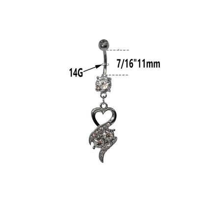 Surgical Steel 14 Gauge Belly Ring with CZ Heart Dangle - photo 5