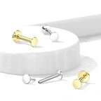 14 Karat Solid Gold Labret / Monroe Stud 18 & 16 Gauge Flat Round Top - Kruelty - Photo 3