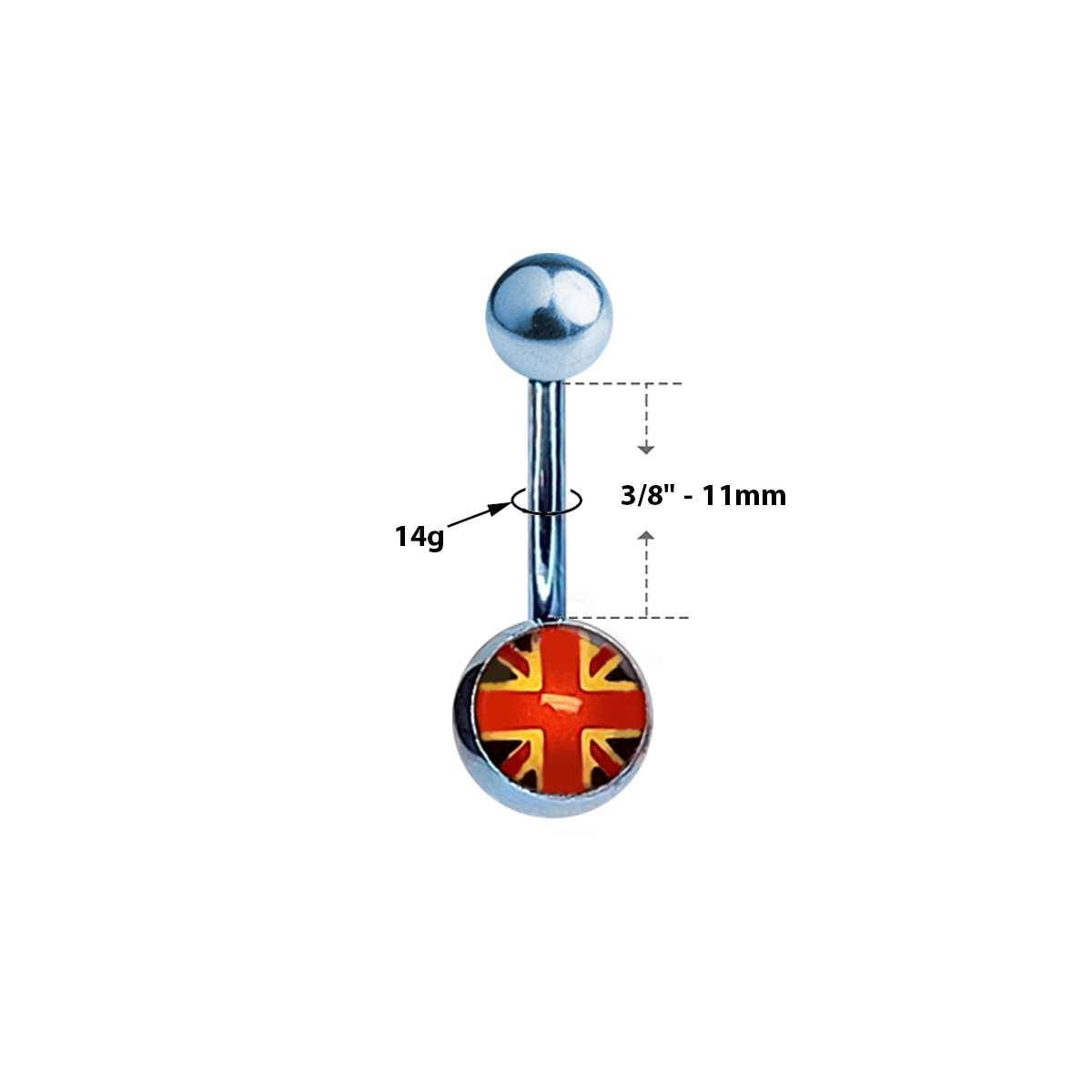 Titanium 14 Gauge Belly Ring with Blue British Flag Logo - photo 3