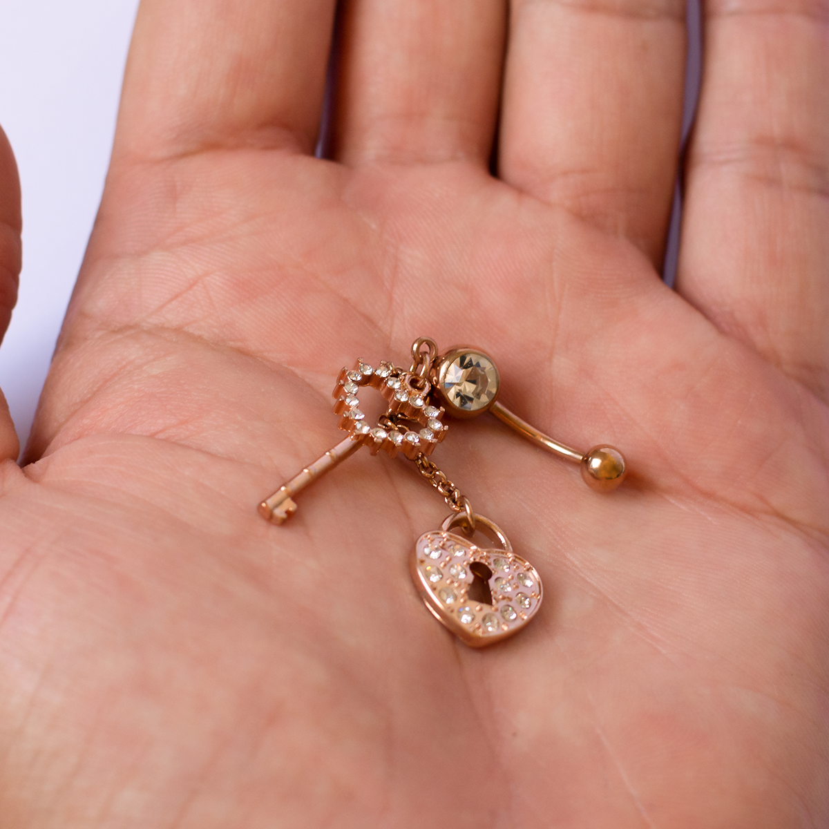 Rose Gold Plated Surgical Steel Lock & Key Dangle Belly Button Ring