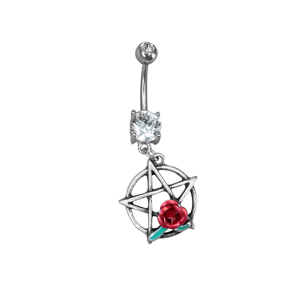 Surgical Steel Belly Button Ring 14 Gauge Gem & Flower Pentacle - Kruelty