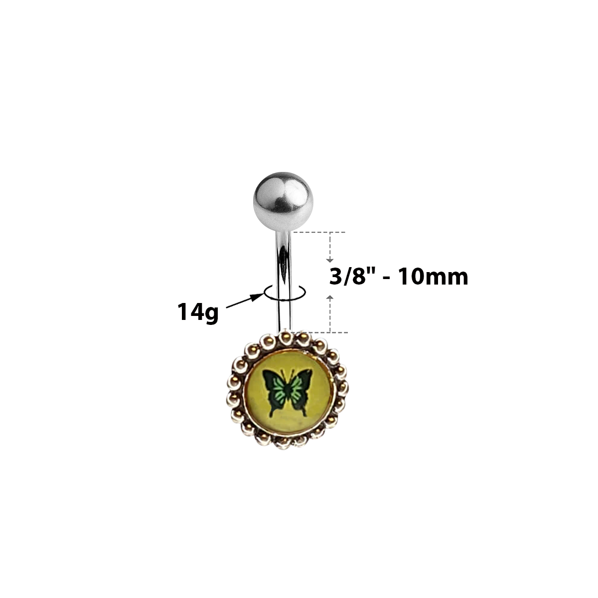 Titanium 14 Gauge Belly Ring with Butterfly Flower Logo - photo 4