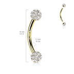 14 Karat Solid Gold Curved Barbell 16 Gauge Eyebrow Gem Paved Ball - Kruelty - Photo 3