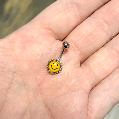 Titanium 14 Gauge Belly Ring with Smiley Face Flower Logo - photo 4