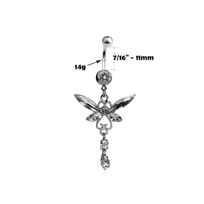 Surgical Steel 14 Gauge Belly Ring with Large CZ Dragonfly Dangle - photo 4