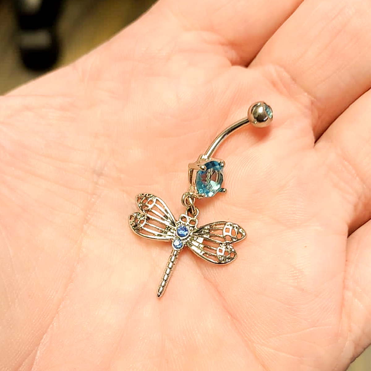 Surgical Steel 14 Gauge Belly Ring with CZ Dragonfly Dangle - photo 6