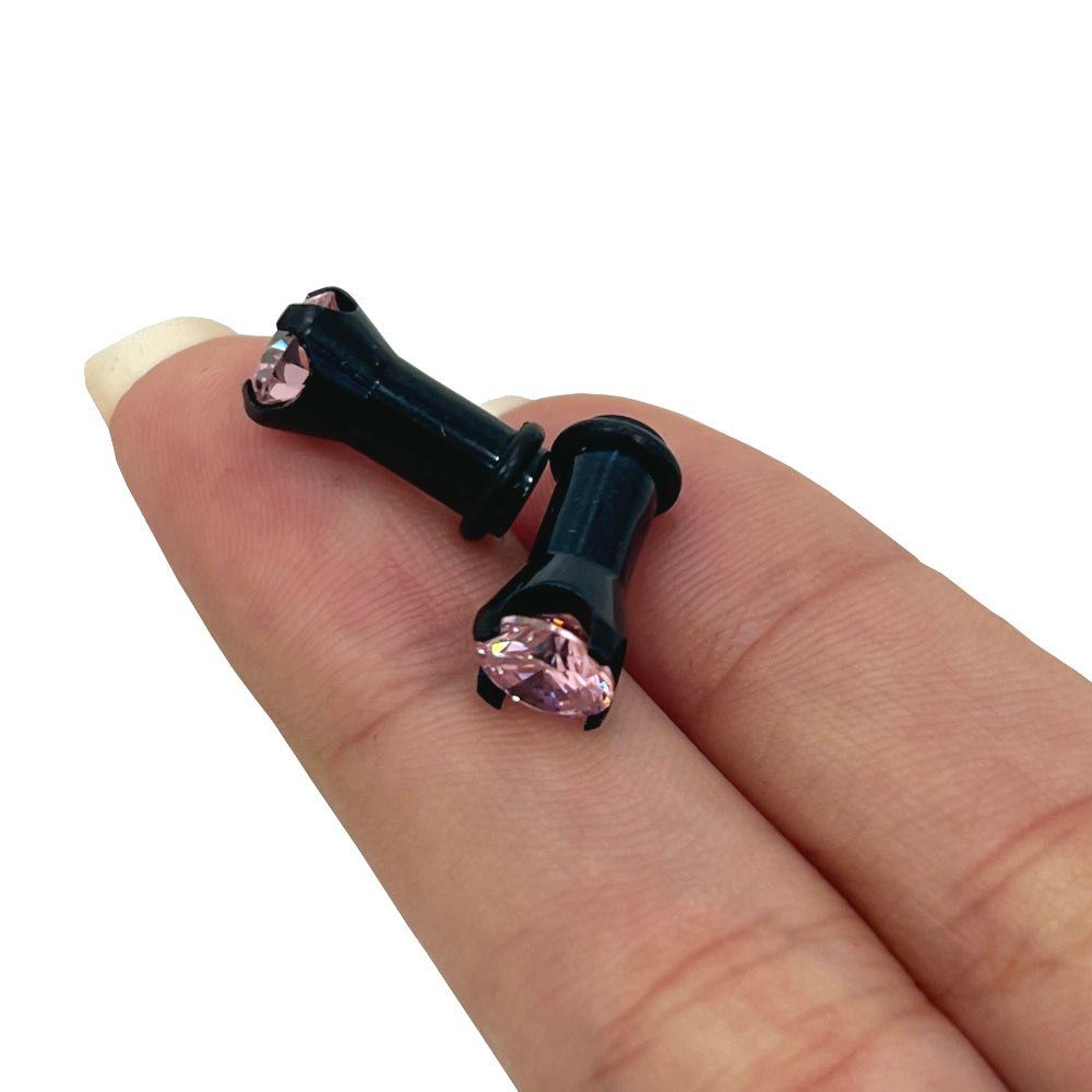 Surgical Steel Single Flare Ear Plugs with PVD Black CZ - Pair - photo 6