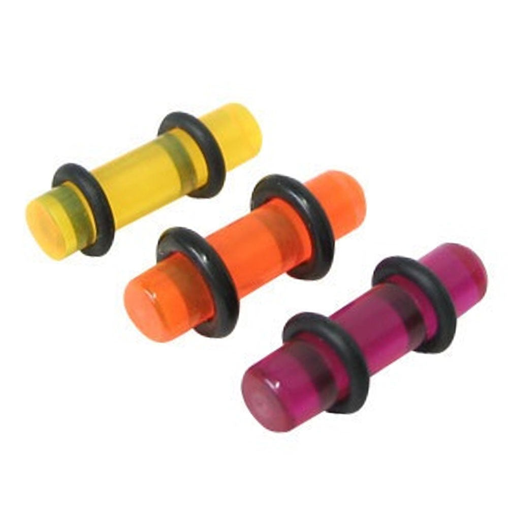 Acrylic 4 Gauge UV Glow Ear Gauges Plugs with O Rings - Pair