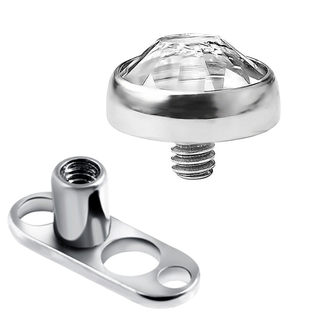 Surgical Steel 16G Bezel CZ Dermal Anchor Tops & Bases - 22 Pack