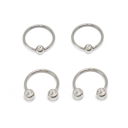 Surgical Steel 18 Gauge CZ Captive Rings & Barbells - 4 Pack