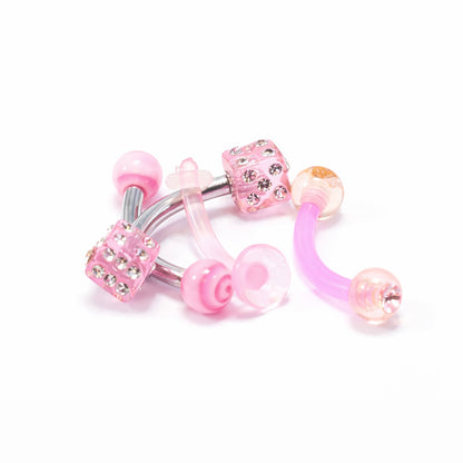 Surgical Steel 14 Gauge Curved Barbell and with CZ Ball - 4 Pack