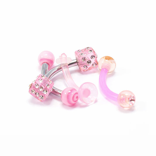 Surgical Steel 14 Gauge Curved Barbell and with CZ Ball - 4 Pack