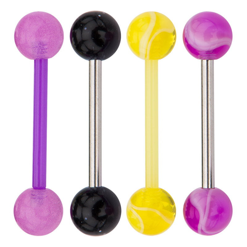 14 Gauge UV Tongue Barbells - 2 Steel 2 Bioflex - 4 Pack