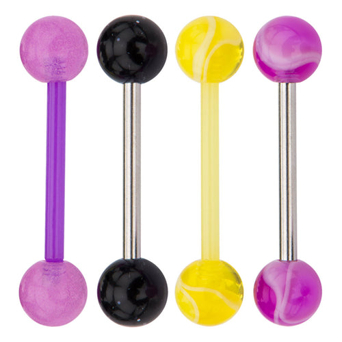 14 Gauge UV Tongue Barbells - 2 Steel 2 Bioflex - 4 Pack