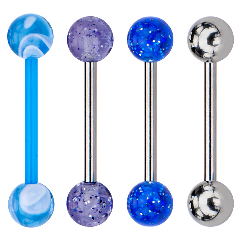 14 Gauge UV Tongue Barbells - 3 Steel 1 Bioflex - 4 Pack