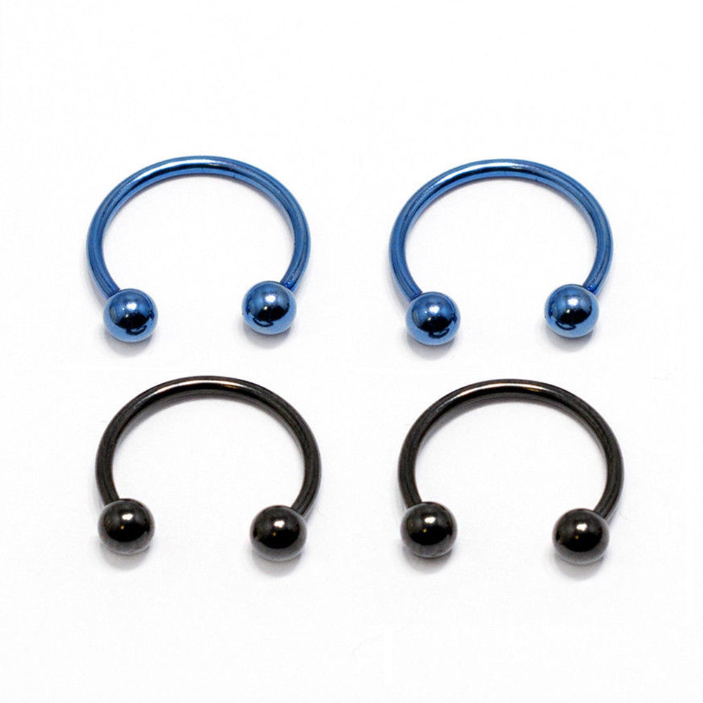 Surgical Steel 18 Gauge PVD Horseshoe Circular Barbell - 4 Pack