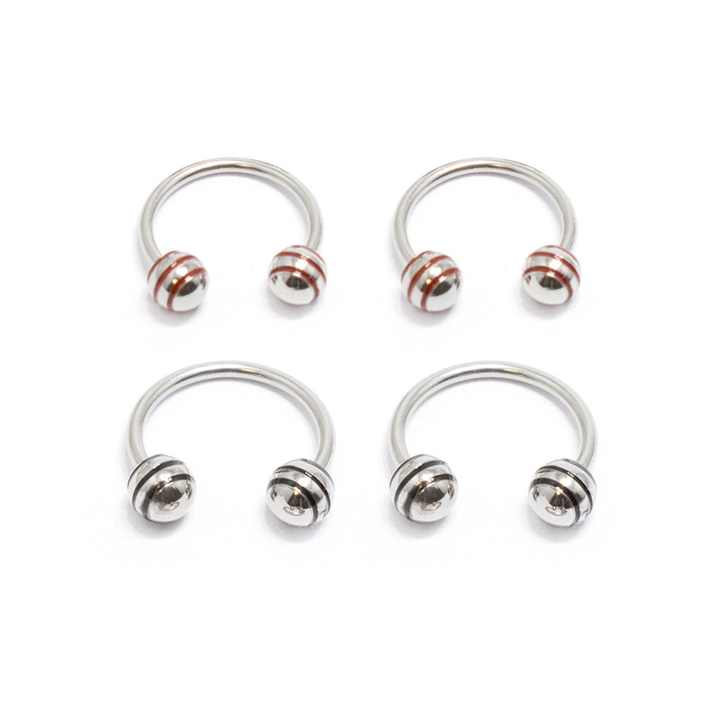 Surgical Steel 18 Gauge Horseshoe Barbell with Stripe Balls - 4 Pack