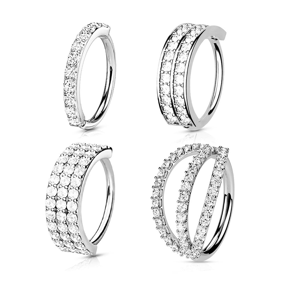 Surgical Steel 20 Gauge Paved CZ Bendable Hoop Nose Rings - 4 Pack