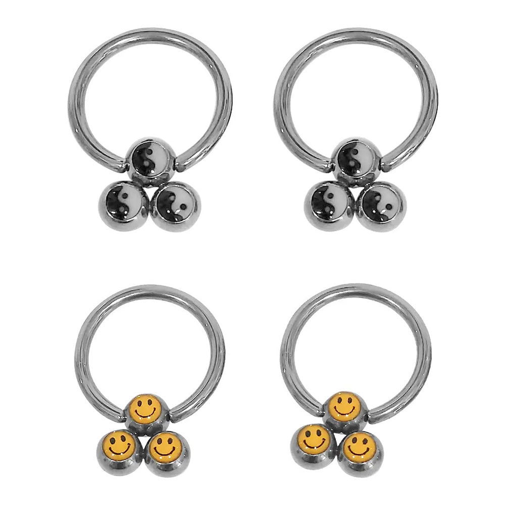 Surgical Steel 14 Gauge Triple Logo Ball Captive Bead Rings - 4 Pack