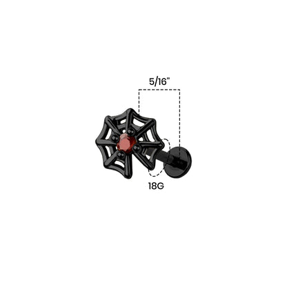 Surgical Steel Flat Back Labret Stud 18G 8mm with Red CZ Spider Web - photo 3