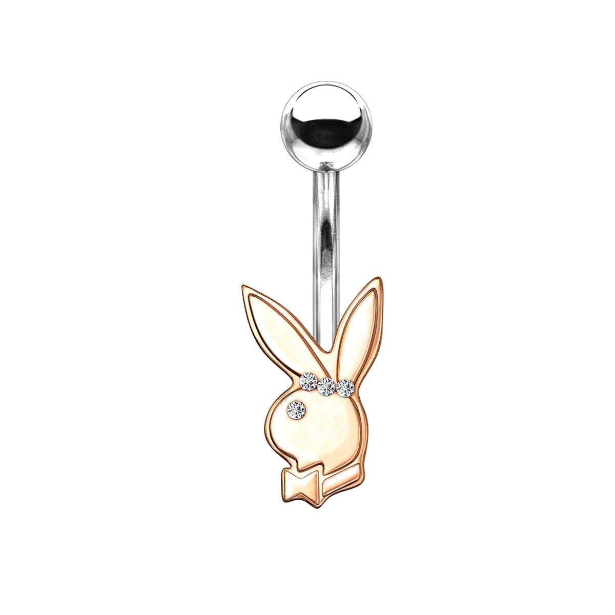Surgical Steel Playboy Bunny Belly Button Ring with Clear Gems