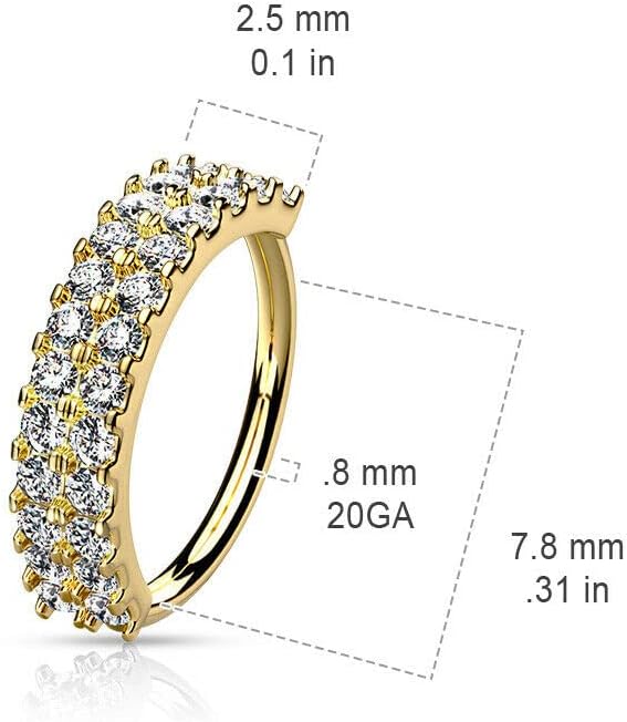 Surgical Steel Bendable Nose Hoop Ring 20 Gauge Double Lined Gem - Kruelty - Photo 4