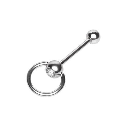 Surgical Steel Slave Tongue Ring Straight Barbell 14 Gauge & CZ Gem