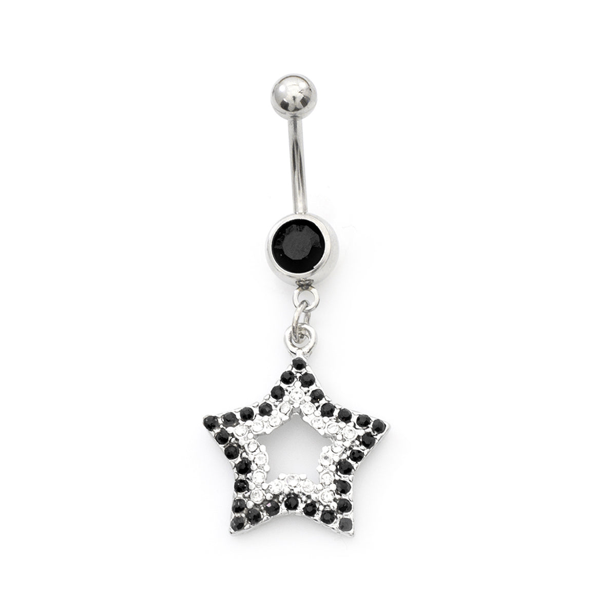 Surgical Steel 14 Gauge Belly Ring with Black Paved CZ Star Dangle
