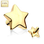 14 Karat Solid Gold Dermal Top 14 Gauge 4 mm Internally Threaded Star - Kruelty