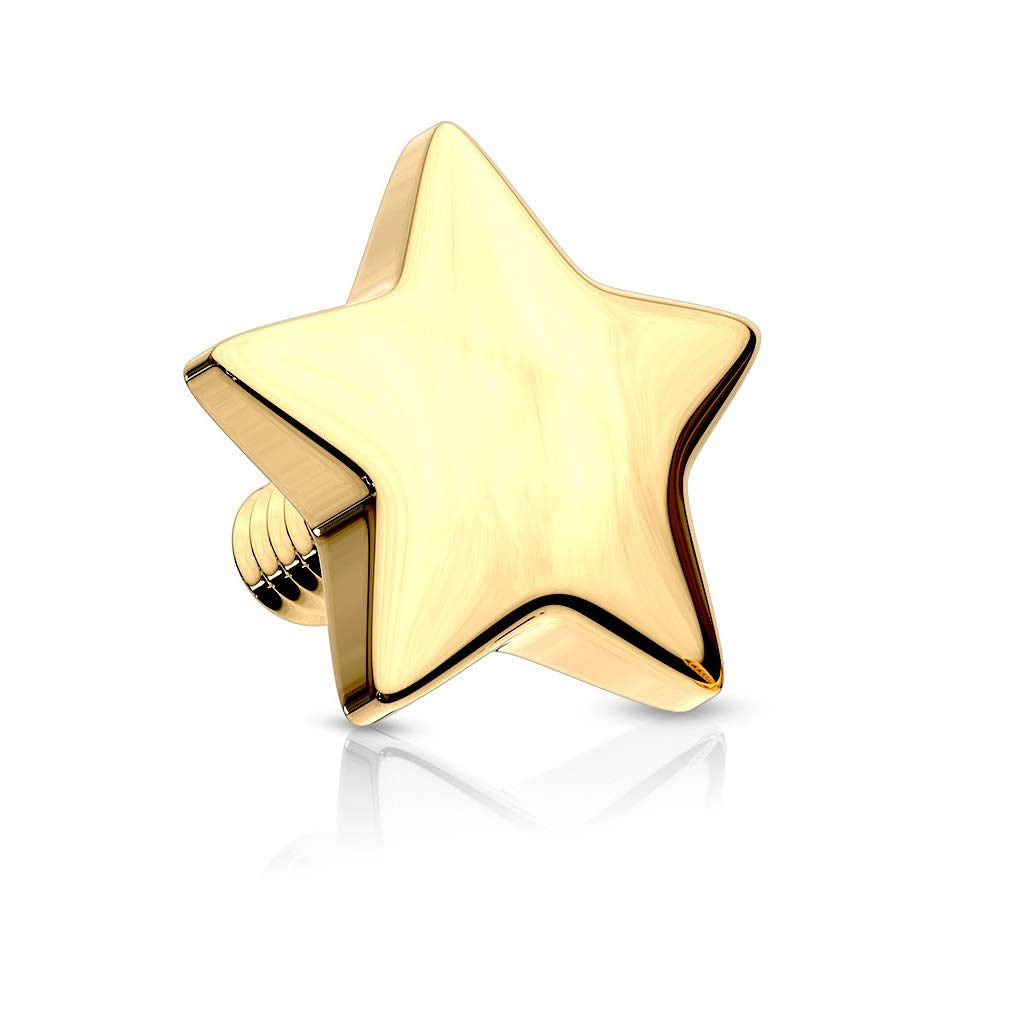 14 Karat Solid Gold Dermal Top 14 Gauge 4 mm Internally Threaded Star - Kruelty - Photo 5