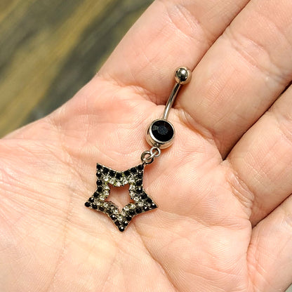 Surgical Steel 14 Gauge Belly Ring with Black Paved CZ Star Dangle - photo 3