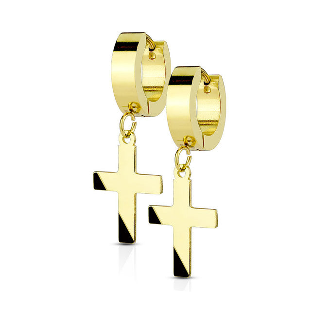Surgical Steel Hinged Hoop Earring 18 Gauge with Cross Dangle - Pair - Kruelty - Photo 3