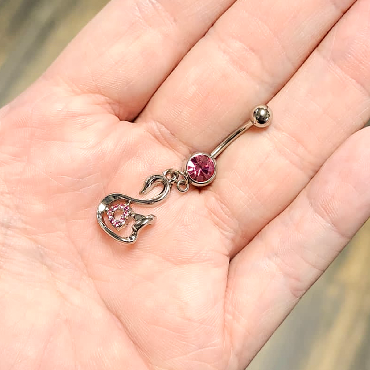 Surgical Steel 14 Gauge Belly Ring with CZ Double Star Chain Dangle - photo 6