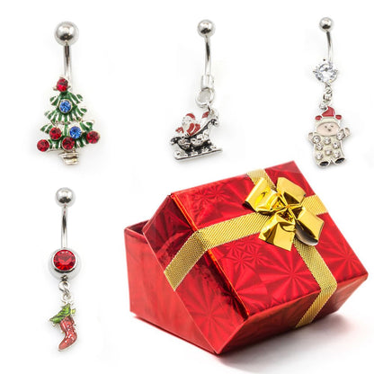 Surgical Steel 14 Gauge Holiday Belly Ring Gift Set #3 - 4 Pack
