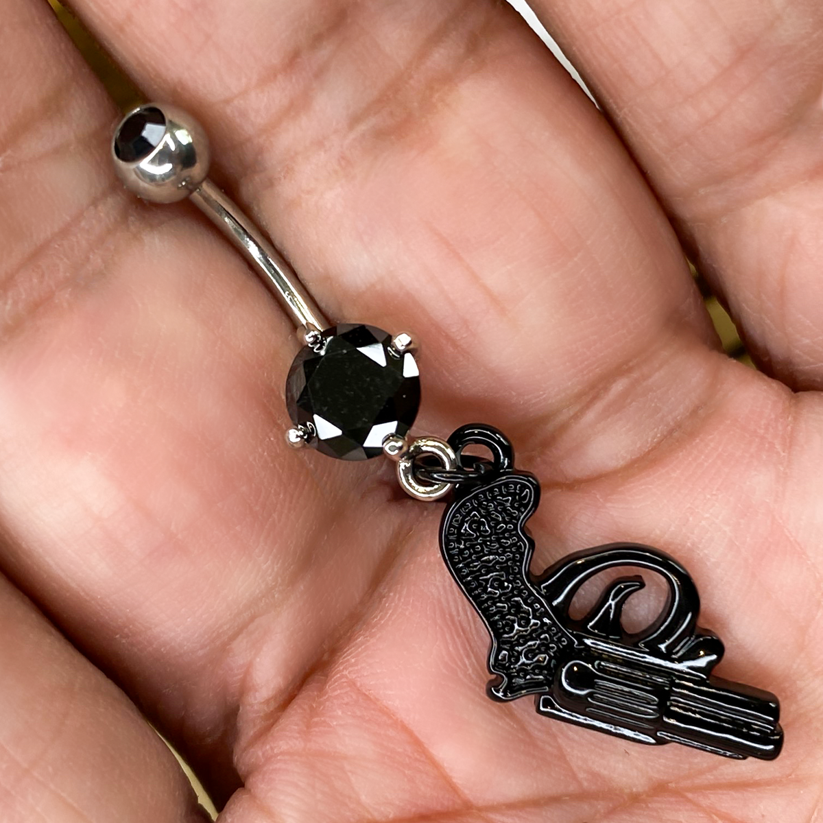 Surgical Steel 14 Gauge Belly Ring with Black Dangle Pistol - photo 2